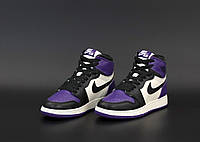 Женские кроссовки Nike Air Jordan 1 Retro High, Найк Еір Джордан 1 ретро хай чорні з фіолетовим