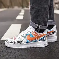 Мужские кроссовки Nike Air Force 1 Low Pauly x Vlone Pop, Найк Еір Форс Влон поп білі з оранжевим