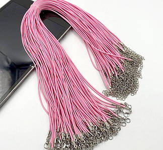 Основа для підвіски із застібкою лобстер / Екошкіра / 95-100шт / довжина 43 + 5см / Рожевий