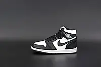 Женские зимние кроссовки Nike Air Jordan 1 Retro High, кожа, (с мехом), черно-белый, Вьетнам