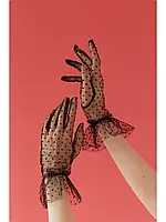Фатинові рукавички в горох, напівпрозорі декоративні рукавички, вуаль