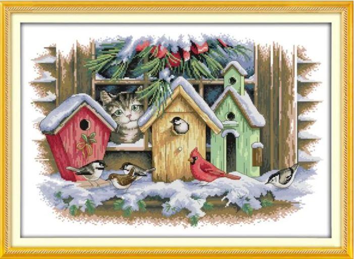 Набір для вишивання за нанесеною на канву схемою "Bird house".AIDA 14CT printed , 55*41 см