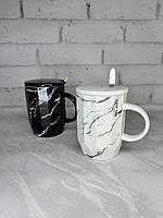 Чашка Jumbo Марамор керамика скрышкой и ложкой 350 мл 1 шт
