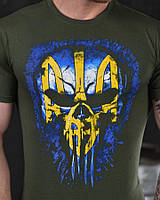 Тактическая футболка с гербом олива Футболка военная армейская с черепом хаки