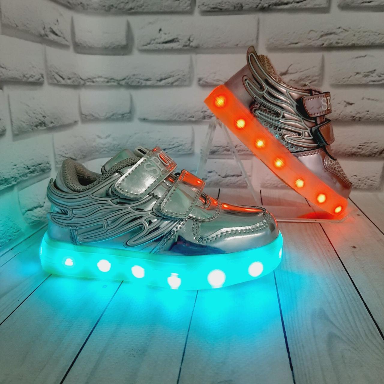 Дитячі світяться кросівки для дівчинки, дитячі кросівки USB на дівчинку, кросівки зі світною підошвою