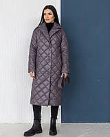 Пальто деми женское стеганое под пояс на силиконе Стокгольм индиго