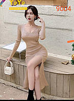 Стильне жіноче плаття-сорочок із розрізом розмір 42-46, колір міксом