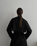 Стильный невероятный тренч женский с поясом, модный шикарный плащ удлиненный классический на запах мокко Черный