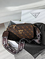 Сумка жіноча коричнева Guess Гес крос-боді міні лого