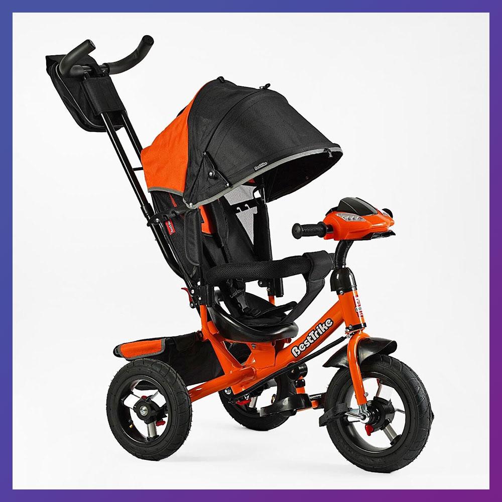 Дитячий триколісний велосипед — коляска Best Trike 3390 з батьківською ручкою Чорно-жовтогарячий, фото 1