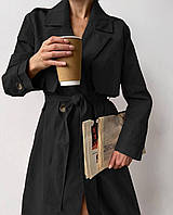 Стильный невероятный тренч женский с поясом, модный шикарный плащ удлиненный классический на запах графит Черный