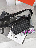 Чоловіча сумка месенджер Луї Віттон через плече чорно-сірий картатий Louis Vuitton