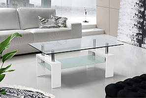 Стіл журнальний Кватро білий (скло/метал/дерево)