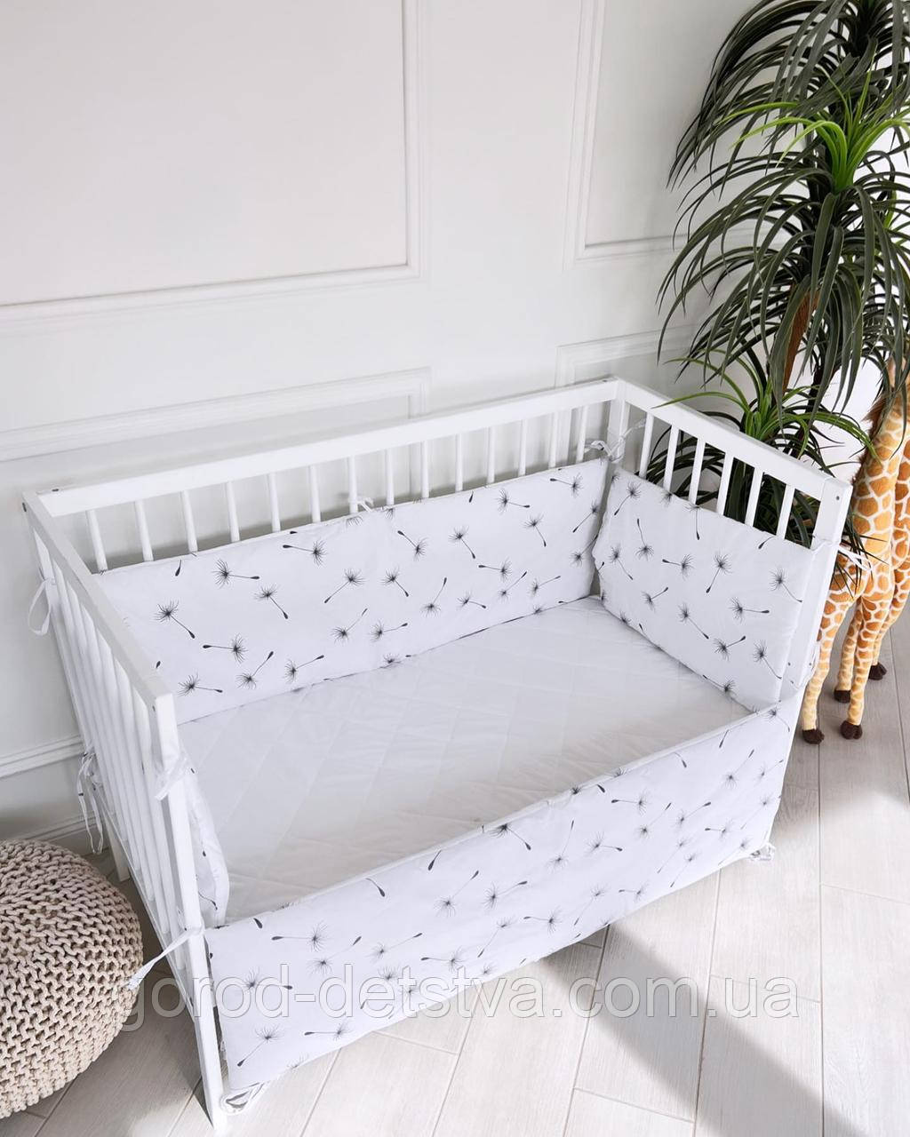 Захист суцільні бортики бампер на 4 сторони в дитяче ліжечко 120*60 см на завязочках висота 37 см, фото 1