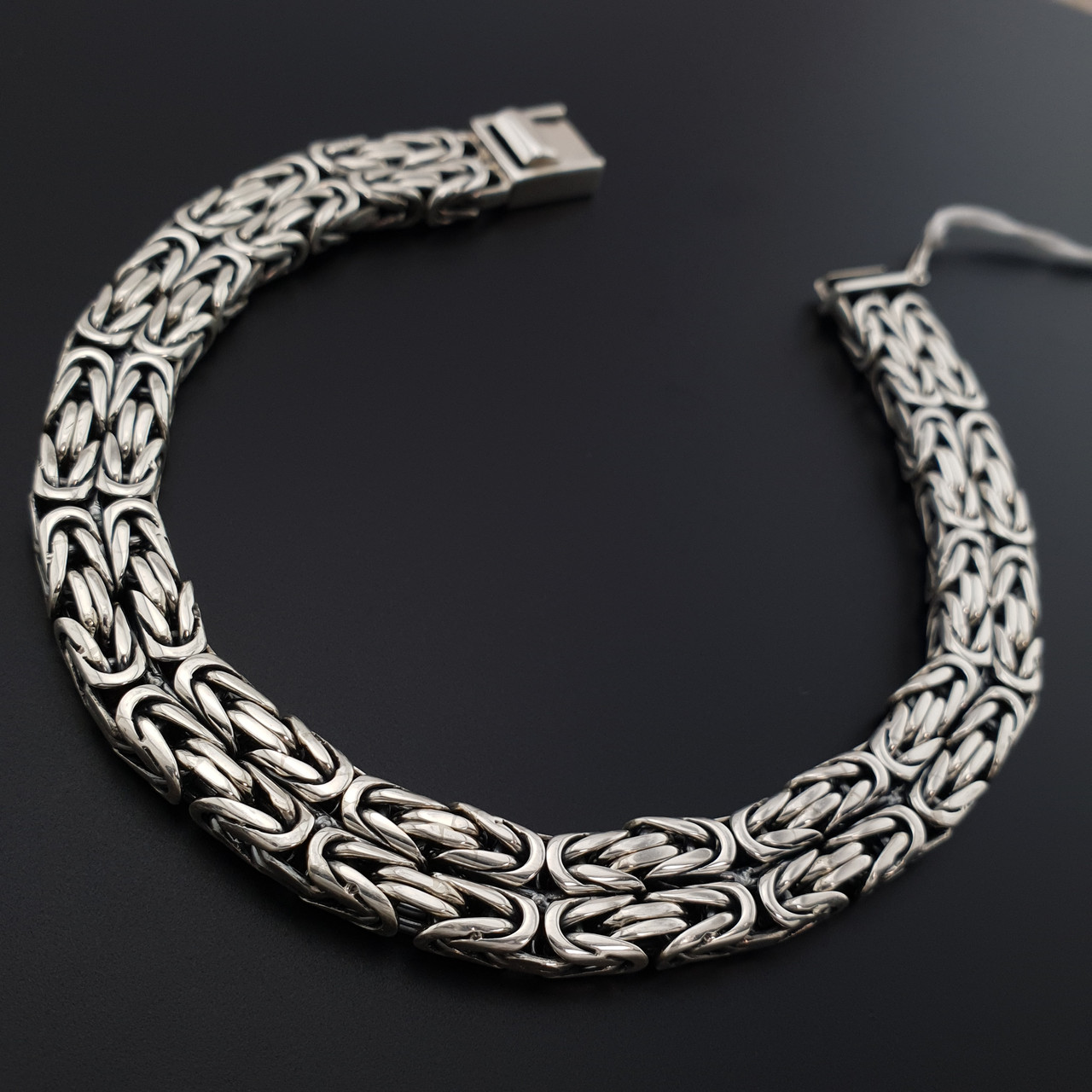Чоловічий срібний браслет подвійний лисячий хвіст Фокс. Браслет на руку широкий замок коробка 21 см, фото 1