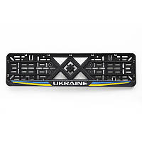 Рамка номерного знака авто пластикова чорна Ukraine (шовкотрафарет, клямка знизу) 12 Atelie