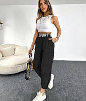 Женские стильные трендовые молодежные модные штаны джоггеры с надписью (черный, беж)