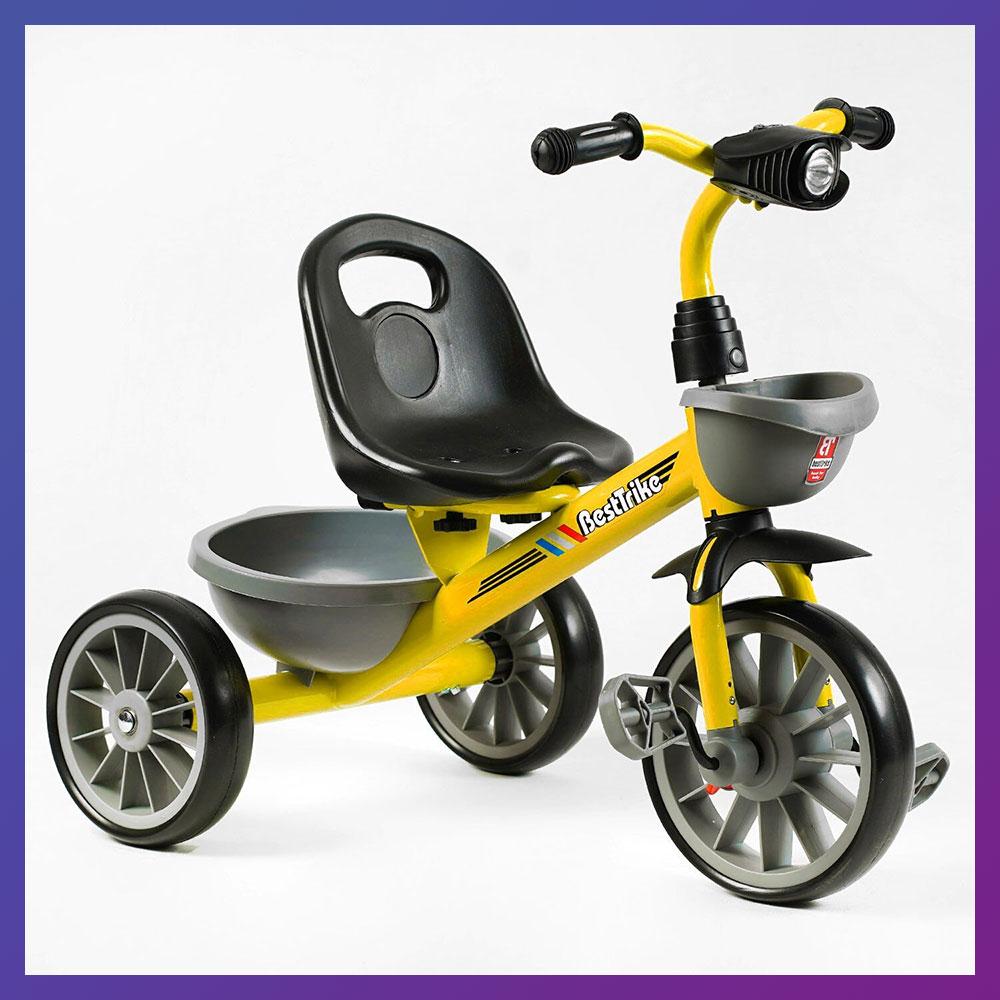 Дитячий триколісний велосипед Best Trike BS-16390 фара з музикою і світлом 2 кошики Жовтий, фото 1