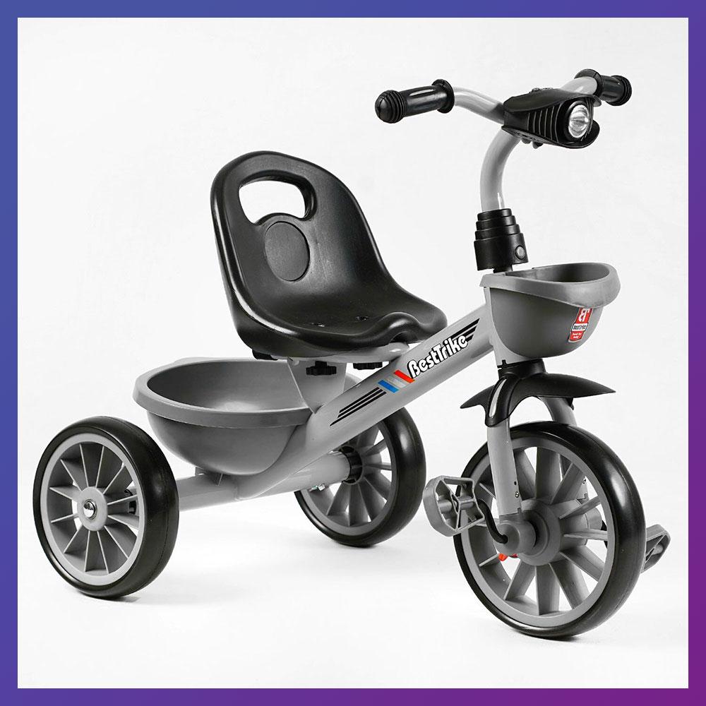 Дитячий триколісний велосипед Best Trike BS-18125 фара з музикою і світлом 2 кошики Сірий, фото 1