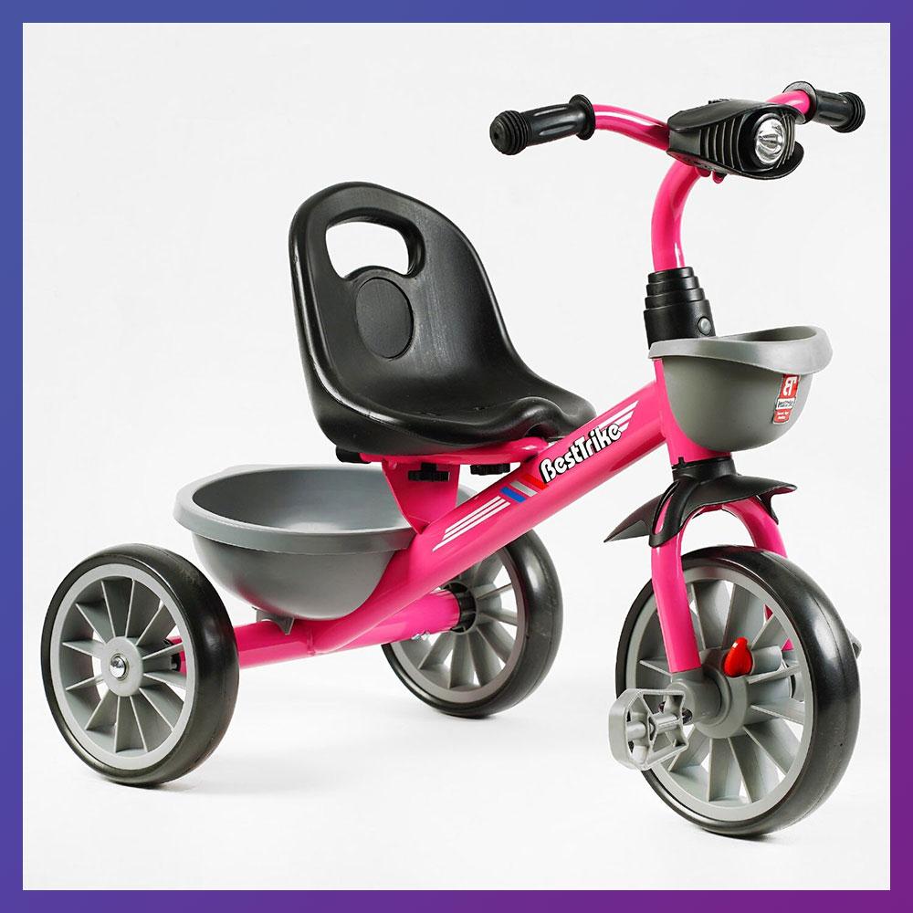 Дитячий триколісний велосипед Best Trike BS-20470 фара з музикою і світлом 2 кошики Рожевий, фото 1