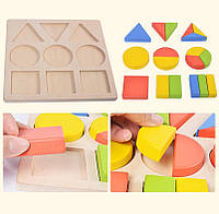 Детская развивающая игрушка с геометрическими фигурками рамка-вкладыш круг-квадрат-треугольник 18 элементов