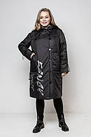 Черное весеннее пальто приталенное на рукаве и на спине кулиска, больших размеров от 48 до 56 50