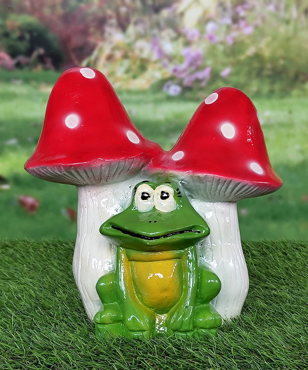 Садовий декор Жабка під грибом 23 см гіпс - садова фігура, фото 1