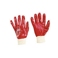 Перчатки робочі з ПВХ-покриттям р10 (червоні манжет без хеддера) рукавички СИЛА