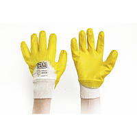 Перчатки рабочие с нитриловым покрытием р10 (желтые без хеддера) рукавицы СИЛА