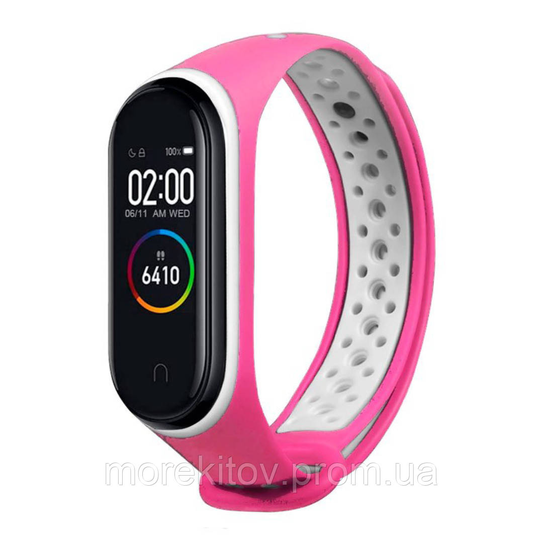 Силиконовый ремешок Nike style для фитнес-браслета Xiaomi Mi Band 3/4 Розовый с белым (MRKQ0113) - фото 1 - id-p1577875236