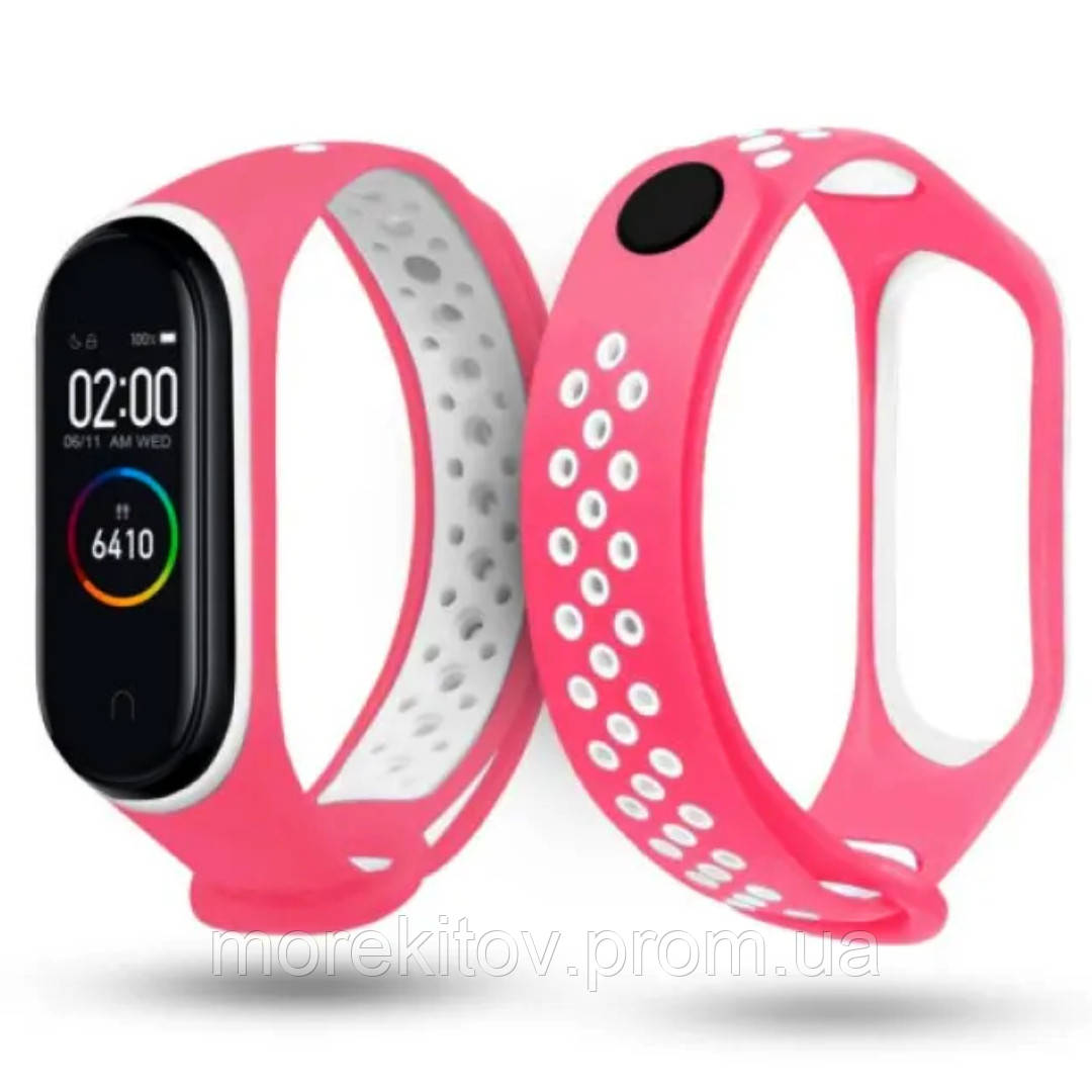 Силиконовый ремешок Nike style для фитнес-браслета Xiaomi Mi Band 3/4 Розовый с белым (MRKQ0113) - фото 2 - id-p1577875236