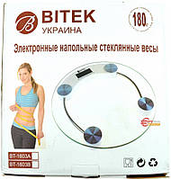 Ваги електронні побутові BITEK 180кг скляні круглі YZ-1603A ART- 9442 (10 шт/ящ)
