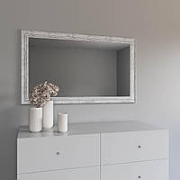 Зеркало настенное 72х122 | в белой широкой раме с патиной серебра | Black Mirror для комнаты