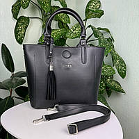 Женская сумка с венчиком брелокм стиль Зара черная, сумочка для девушек Zara с кисточкой FM