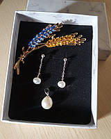 Сережки з кулоном та брошкою срібло 925 натуральні перлини