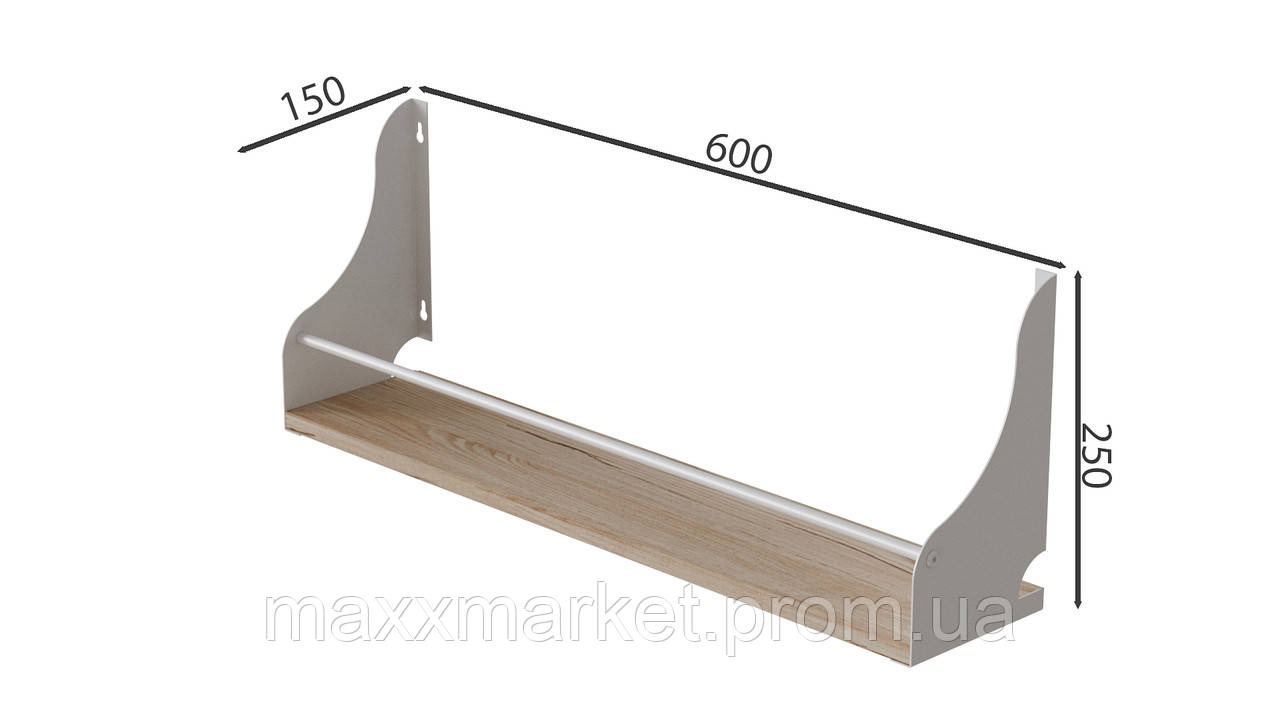 Полка настенная Ferrum-decor Изи 260x600x150 металл Белый ДСП Дуб Сан-Марино 16 мм (IZI0030) ZR, код: 6543429 - фото 2 - id-p2111120939