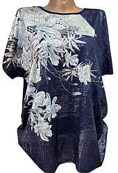 Жіноча футболка оверсайз зі сріблястим малюнком, розмір 52/56. Фабричний Китай