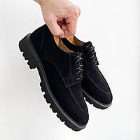 Дерби туфли мужские черные, натуральная замша Ed-Ge 552