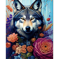 Набір для творчості алмазна картина Вовк серед квітів Strateg розміром 40х50 см кв (SK85998)