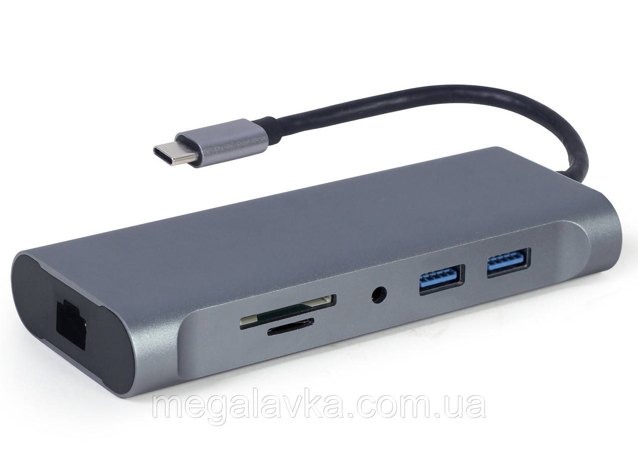 Док-станція USB-C 7в1 (концентратор 3.0/HDMI/VGA/PD/картридер/LAN/стереозвук) — MegaLavka, фото 1