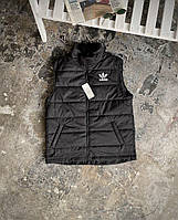 Жилет модний чоловічий Adidas Якісна стьобана чорна жилетка, Безрукавка Адідас із кишенями