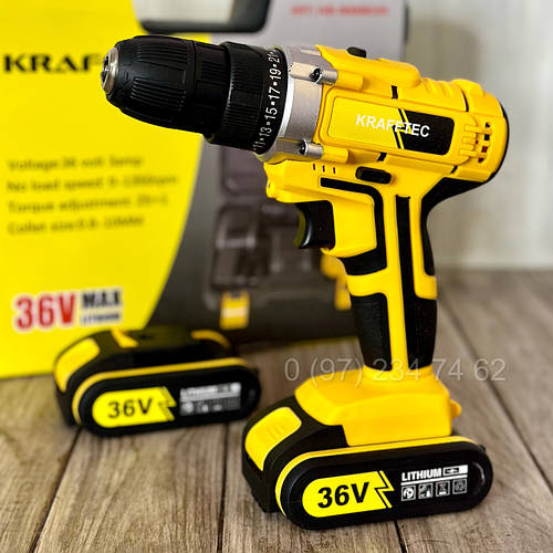 Шуруповерт аккумуляторный профессиональный Krafftec 36V 2ah, 2 ...