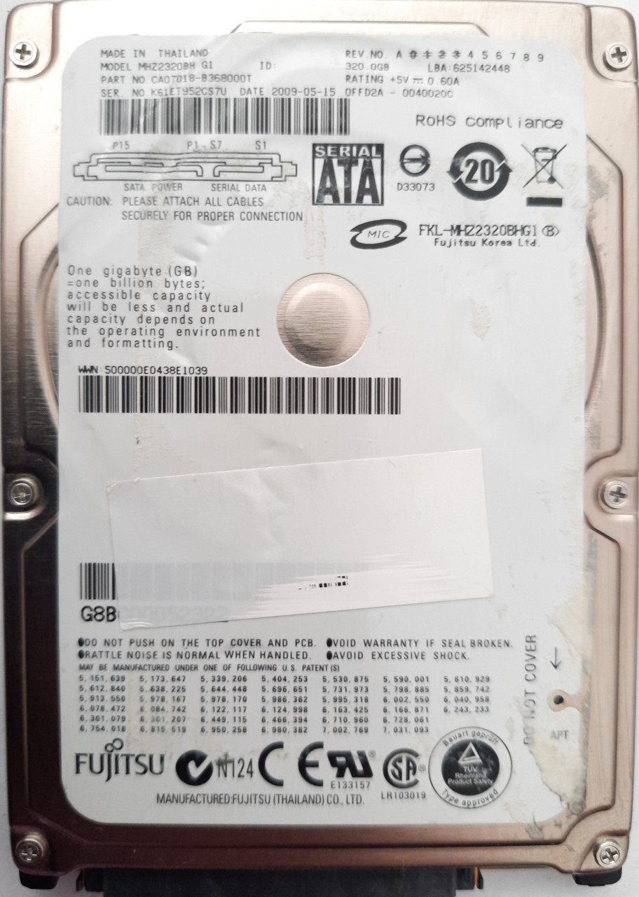 HDD 2.5 320GB Fujitsu mhz2320bh 5400/8mb s/n cs7u