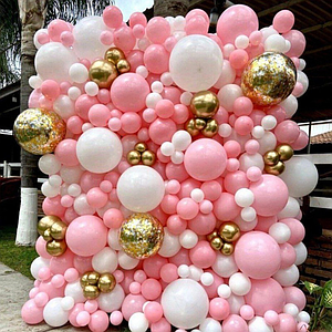 Стіна з кульок Рожева із золотом (333 кульки)