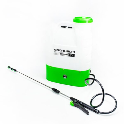 Акумуляторний обприскувач Grunhelm GHS-16M 12В - 8Ah, 16 літрів, з насадками, фото 1