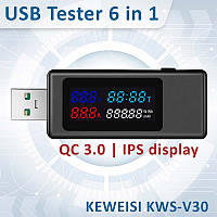 USB тестер тока напряжения емкости KEWEISI KWS-V30 QC3.0 / 4-30V / 195W / 6.5A Black