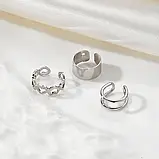 Шикарний набір сережок кафів без проколу 3шт Кафф кліпс на вухо Earcuff 2 кольори, фото 3