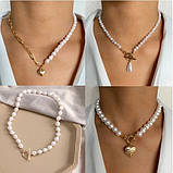 Намисто з перлами підвіска кольє з перлинами перли золотисте, фото 2