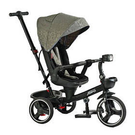 Велосипед триколісний з батьківською ручкою Best Trike (поворот сидіння, фара) Marco 9155 / 318-82 Сірий