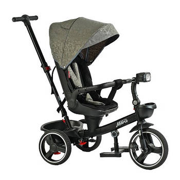 Велосипед триколісний з батьківською ручкою Best Trike (поворот сидіння, фара) Marco 9155 / 318-82 Сірий